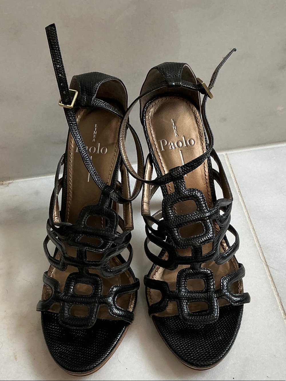 Paolo Black Strappy Geometric High Heel Sandals 9. New